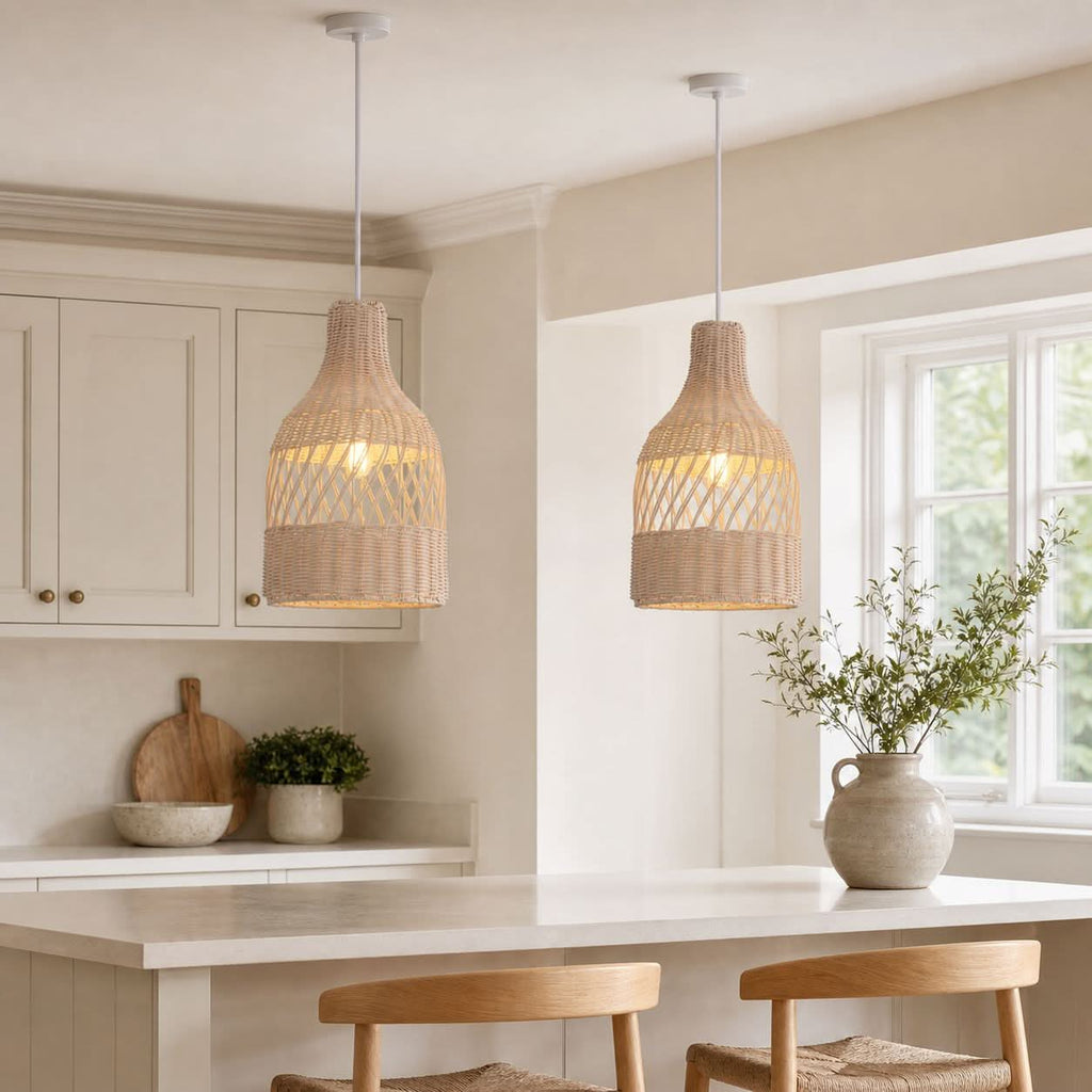 Lightsin Sustainable Handwoven White Rattan Light Fixture
