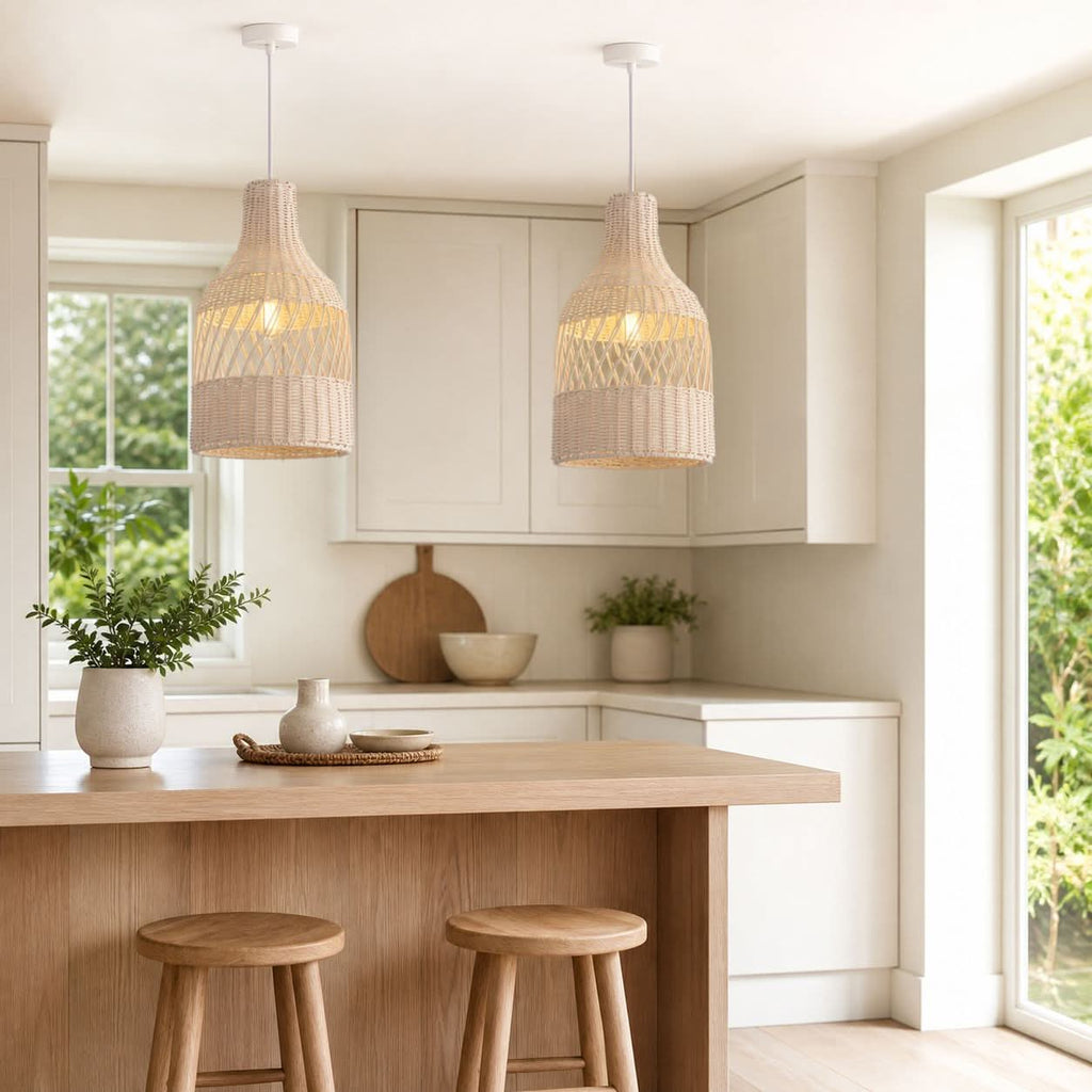 Lightsin Sustainable Handwoven White Rattan Light Fixture