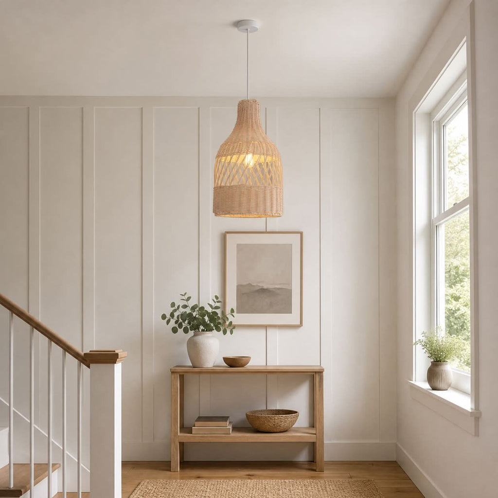 Lightsin Sustainable Handwoven White Rattan Light Fixture