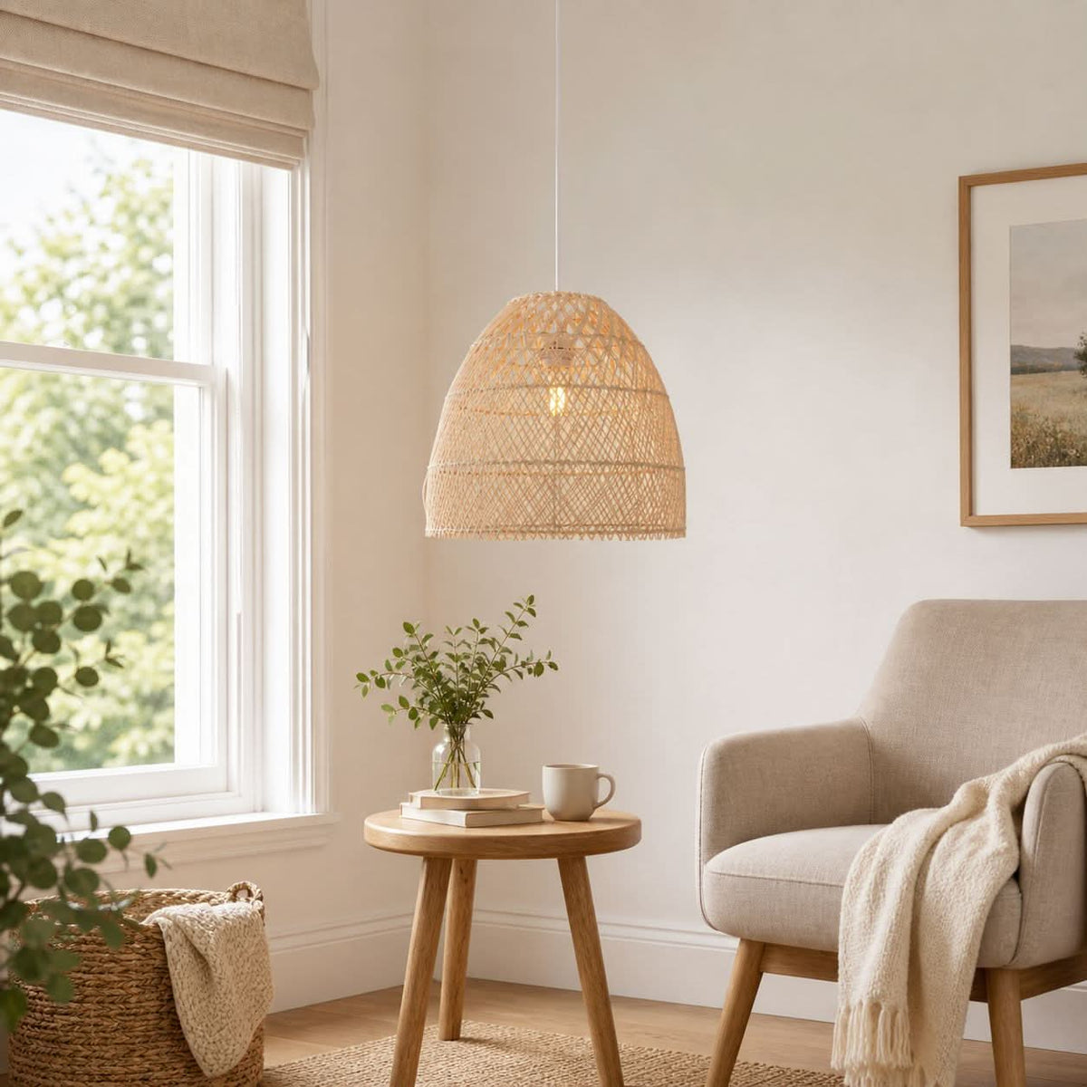 Lightsin TerraBell Dome Shaped Rattan Hanging Light
