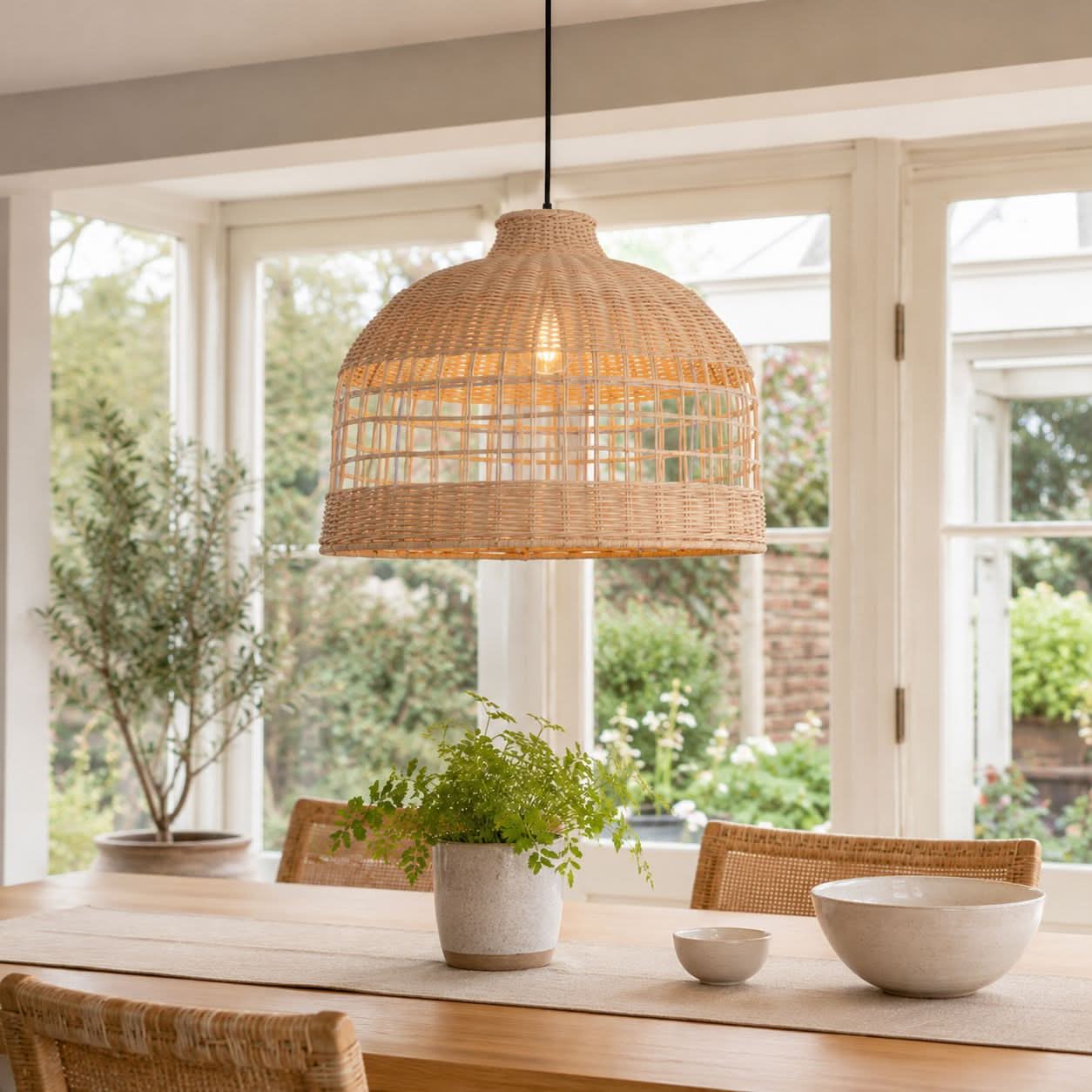 Lightsin Cella-Rattan Pendant Light – Handwoven Dome Ceiling Light with Lattice Design for Living Room, Bedroom & Kitchen