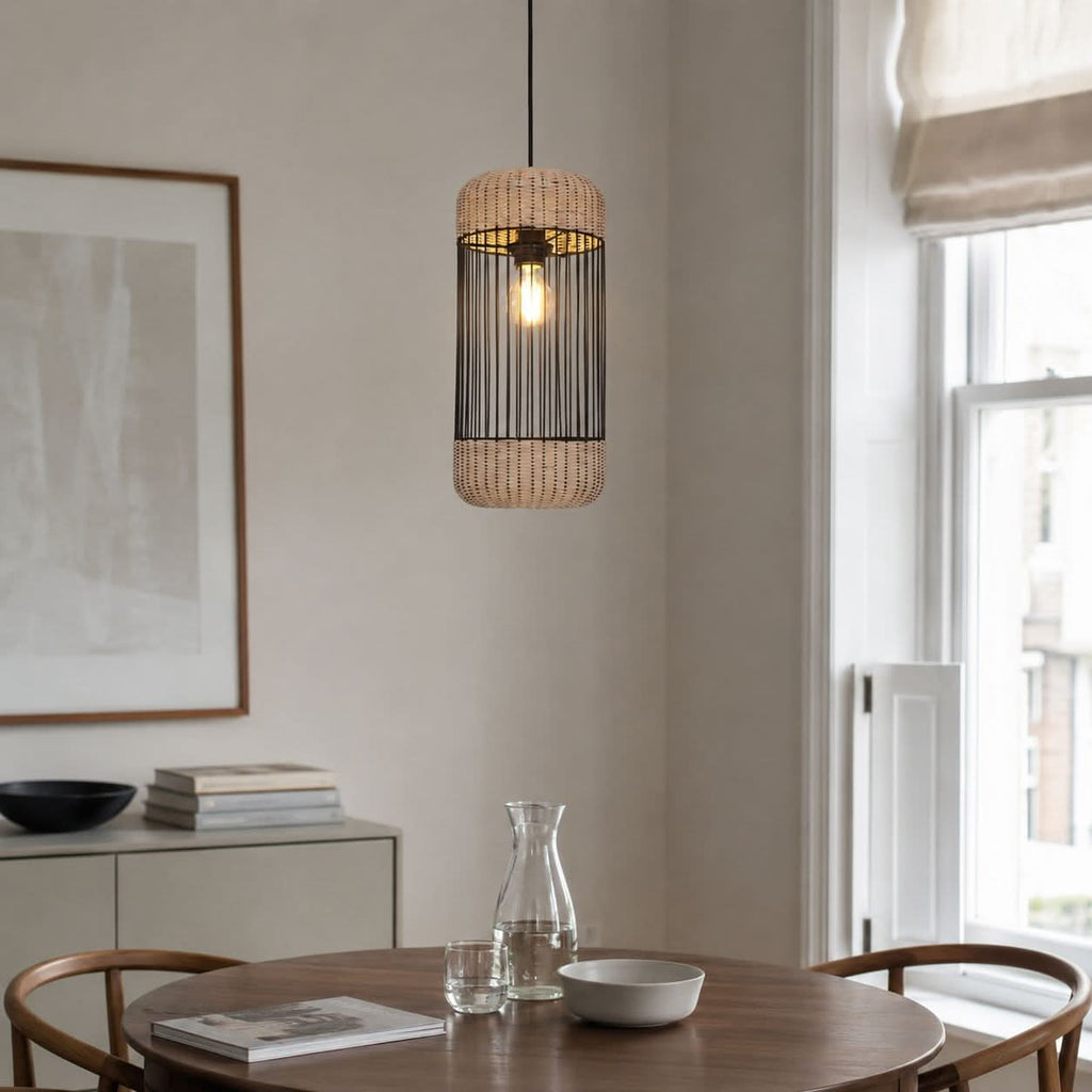 Glyph-Lightsin Cylinder-Inspired Rattan Pendant Light for Warm Natural Elegance