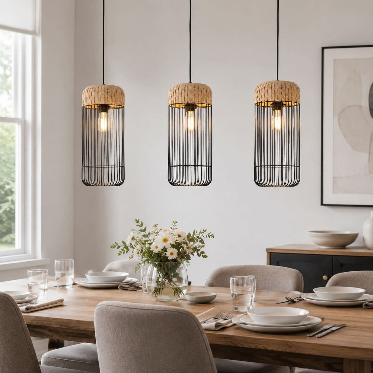Glyph-Lightsin Woven Rattan Cylinder Pendant Light for Warm and Inviting Spaces