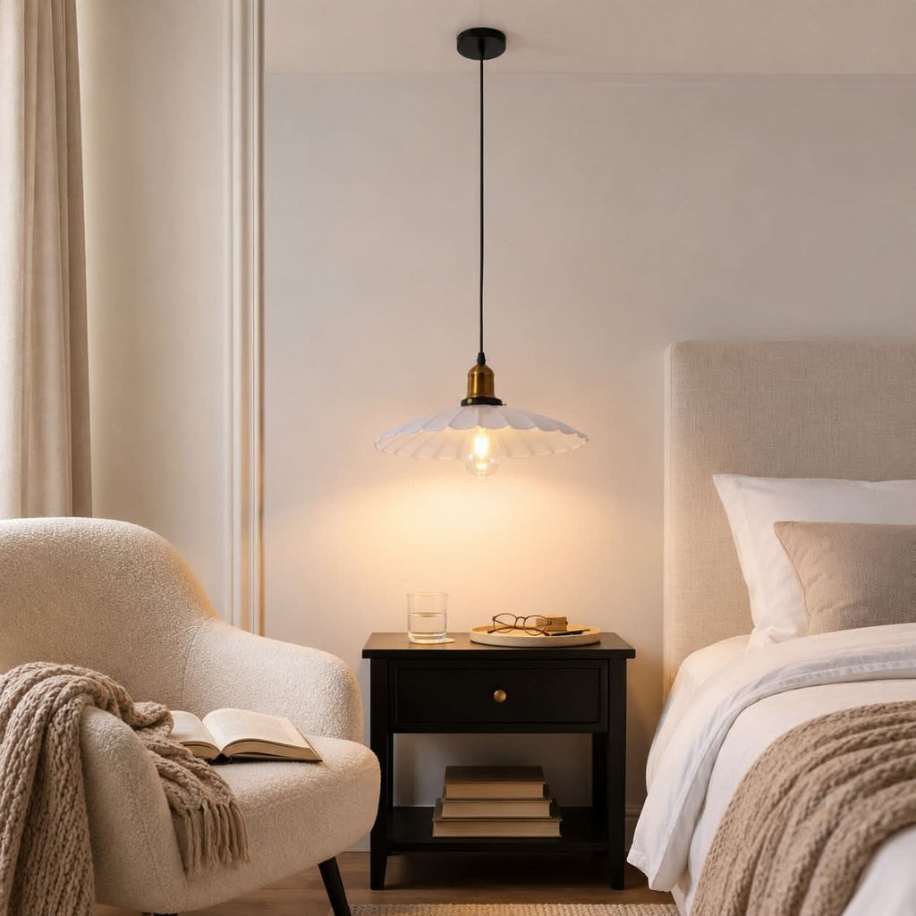 White Iron Pendant Light | Adjustable E27 Ceiling Lamp