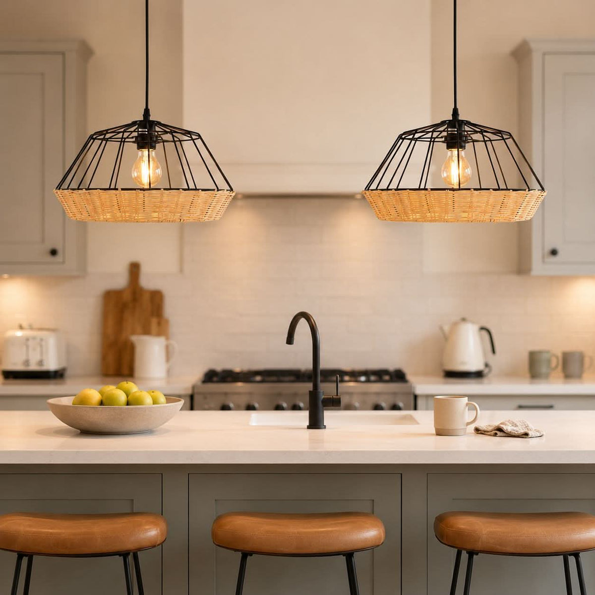 Glyph-Lightsin Rustic Iron Woven Rattan Pendant Light for Dining Room, Reading Corner & Bedroom