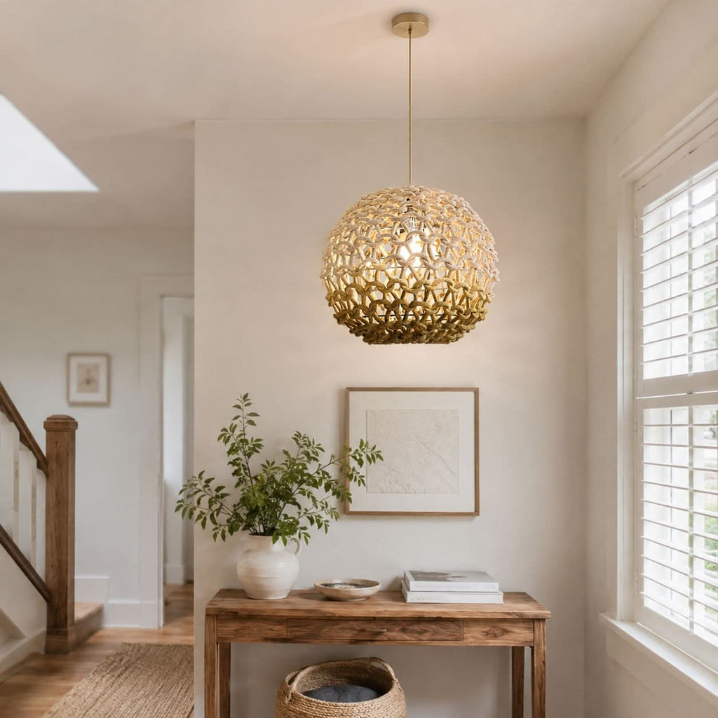 Lightsin Pendant Ceiling Light with Artisanal Globe-Shaped Cotton Rope for Natural Elegance
