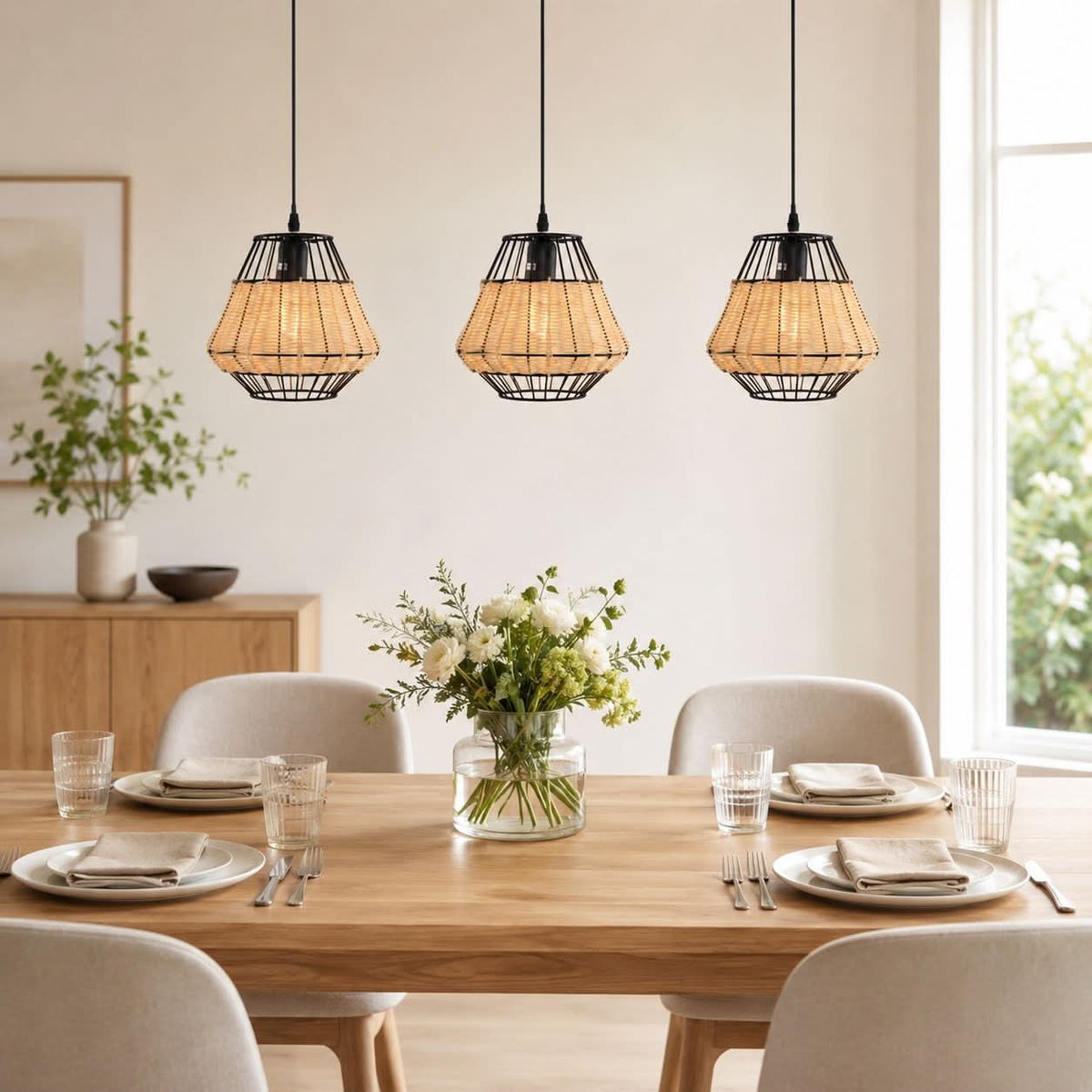 Glyph-Lightsin Rustic Iron Woven Rattan Pendant Light for Dining Room, Reading Corner & Bedroom