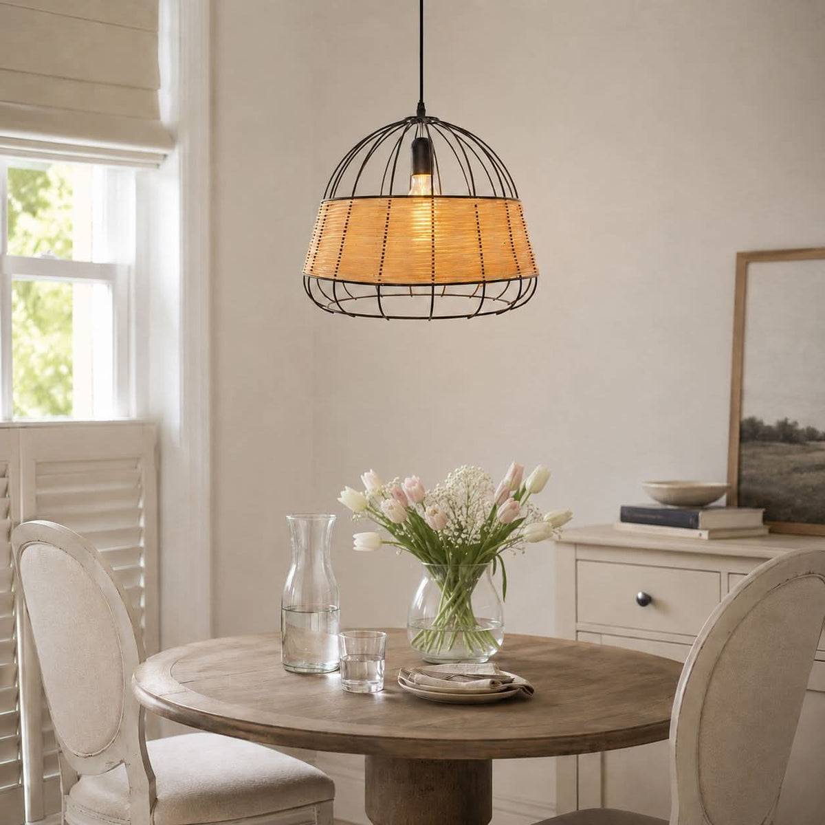 Glyph-Lightsin Handcrafted Rattan Pendant Light with Iron Frame for Home Decor