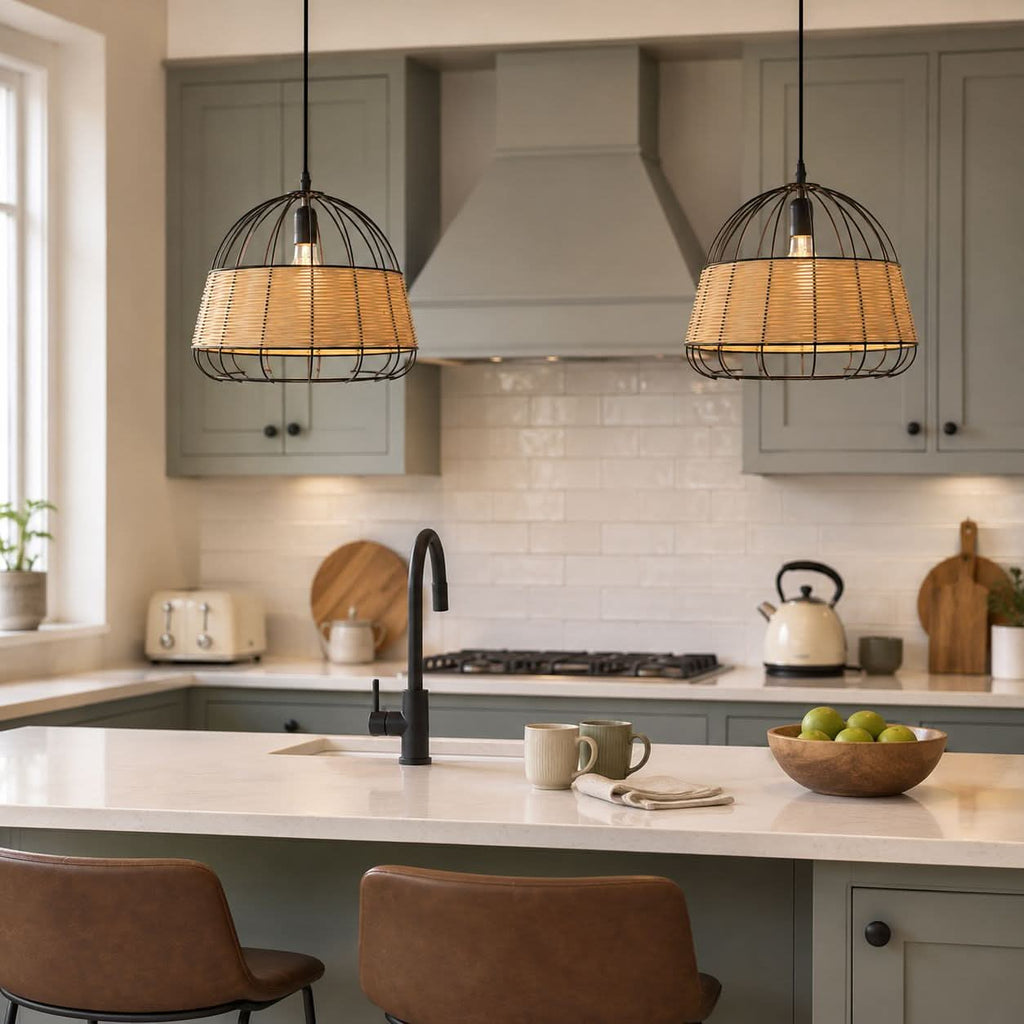 Glyph-Lightsin Rustic Iron Woven Rattan Pendant Light for Dining Room, Reading Corner & Bedroom