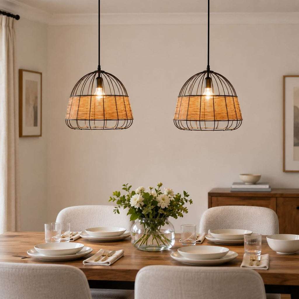 Glyph-Lightsin Rustic Iron Woven Rattan Pendant Light for Dining Room, Reading Corner & Bedroom