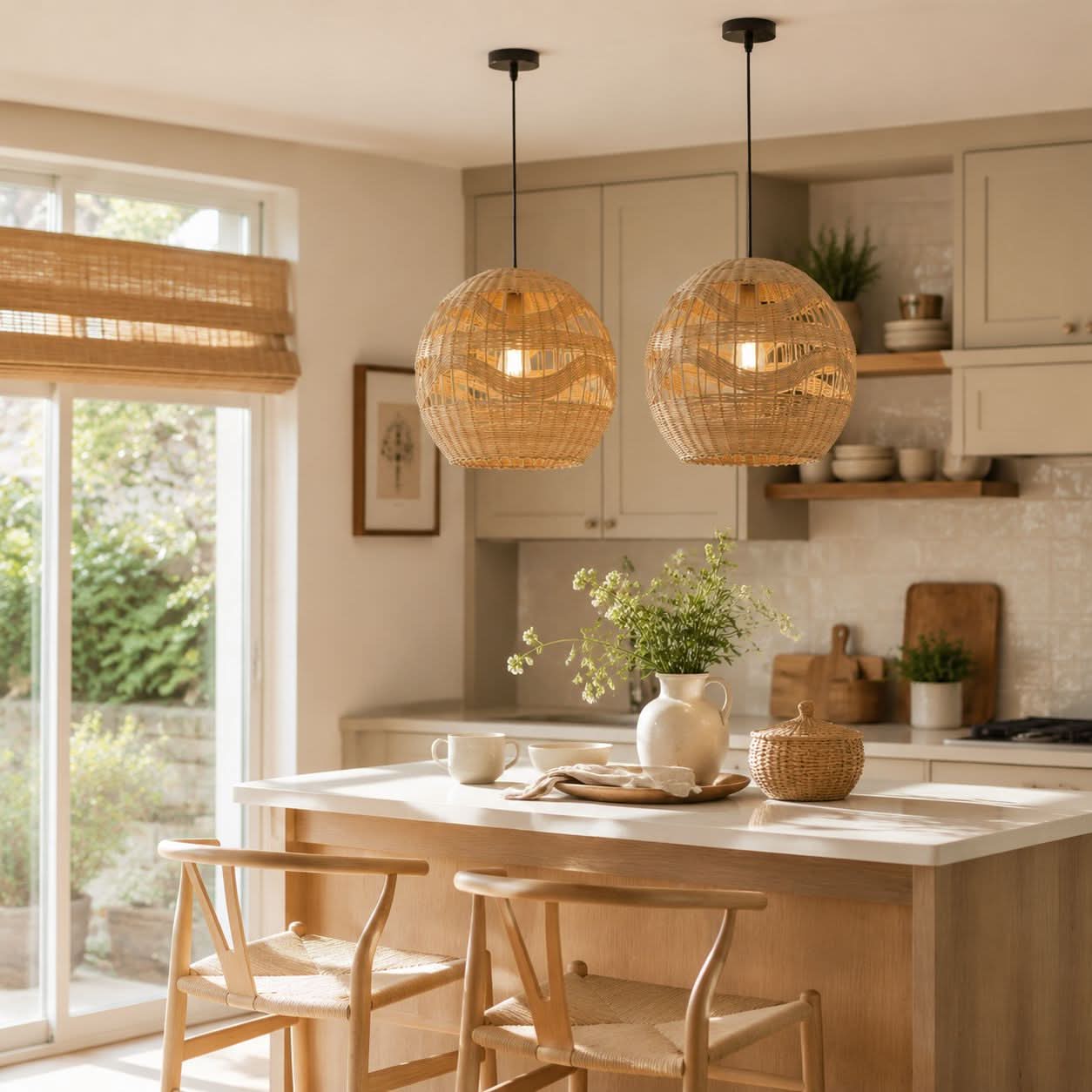 Lightsin Handwoven Rattan Pendant Light – Boho-Chic Ceiling Pendant Light for Dining Rooms, Living Spaces, and Wicker Interior Lighting