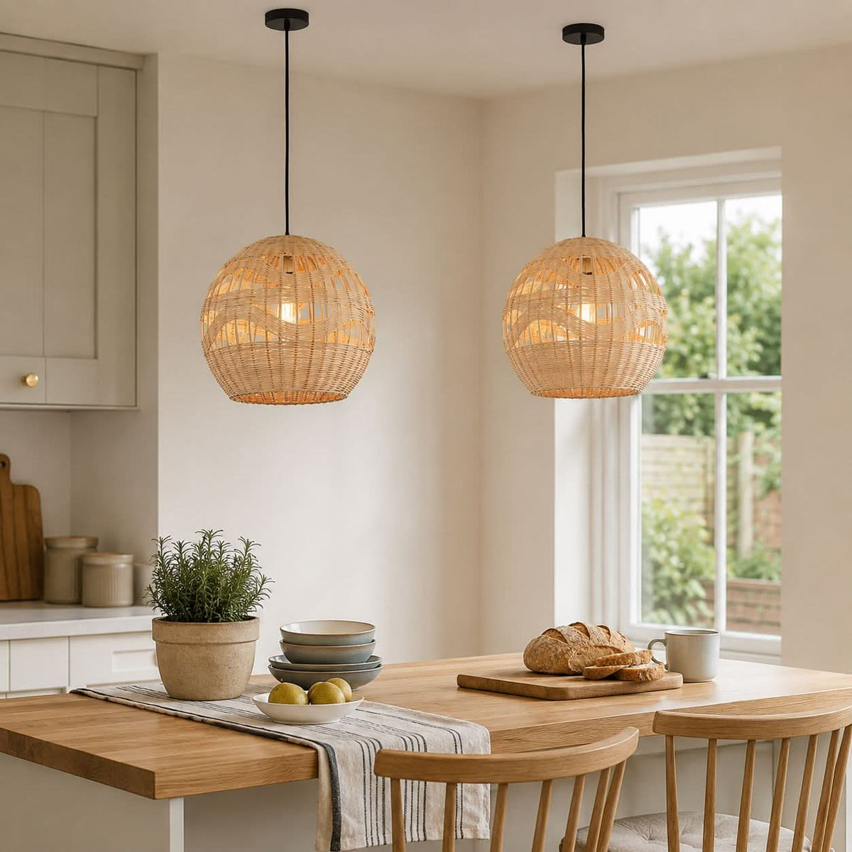 Lightsin Handwoven Rattan Pendant Light – Boho-Chic Ceiling Pendant Light for Dining Rooms, Living Spaces, and Wicker Interior Lighting