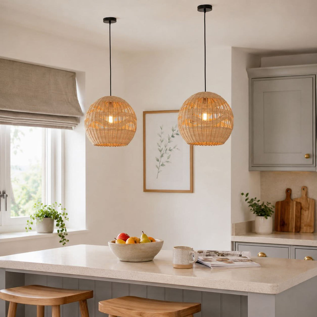 Lightsin Handwoven Rattan Pendant Light – Boho-Chic Ceiling Pendant Light for Dining Rooms, Living Spaces, and Wicker Interior Lighting