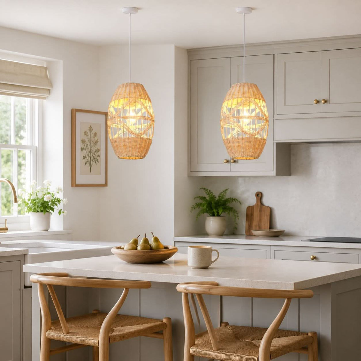 Lightsin Boho-Chic Handwoven Elongated Oval Rattan Pendant Light