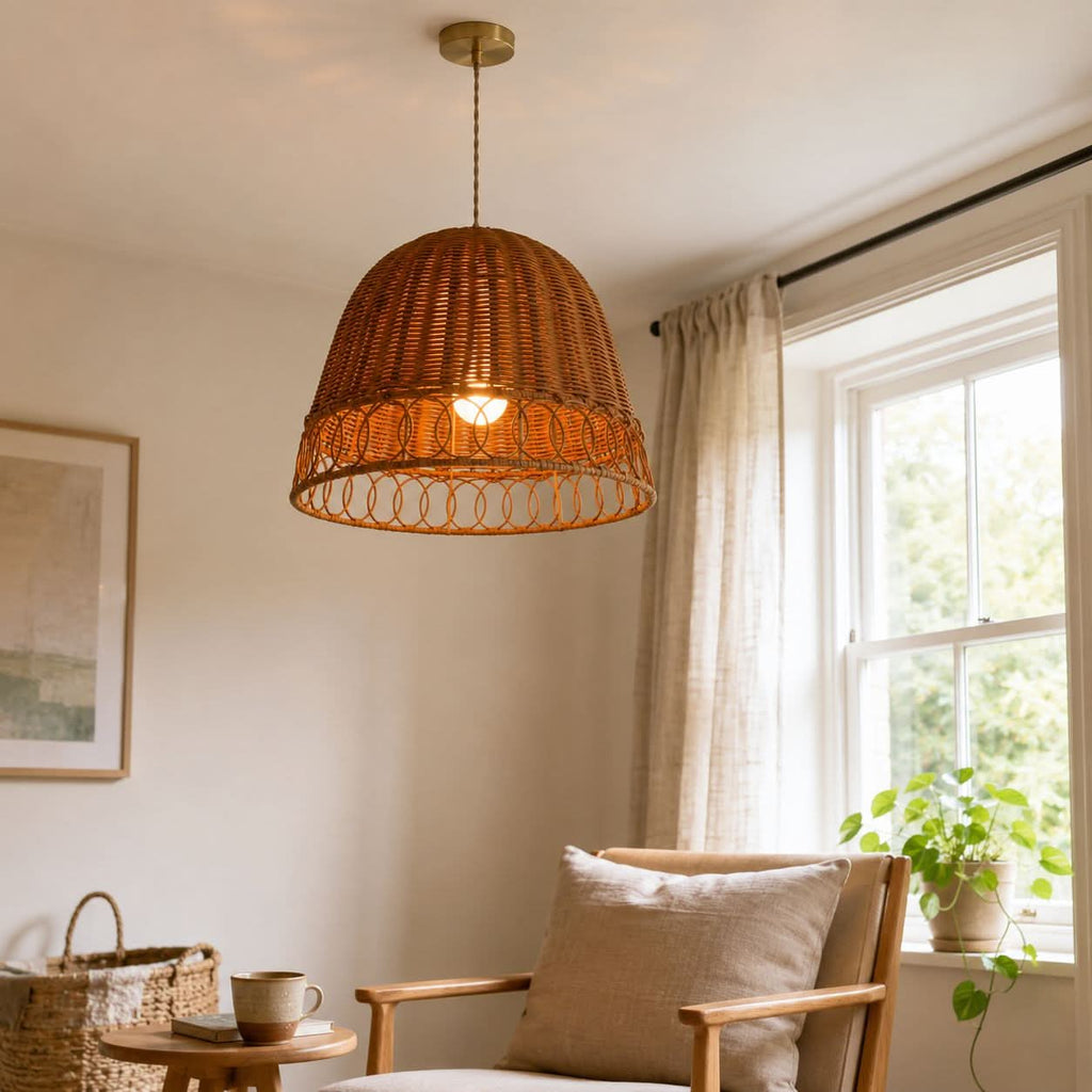 Lightsin Handwoven Rattan Pendant Light – Eco-Friendly, Warm Lighting for Cozy Living Rooms & Dining Spaces