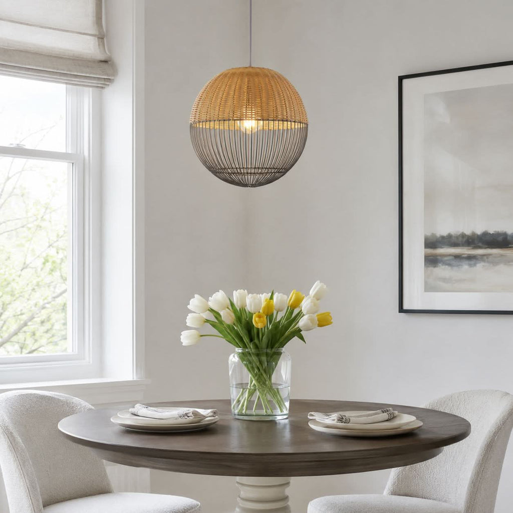 Glyph-Lightsin Chic Rattan and Metal Pendant Light for Kitchen