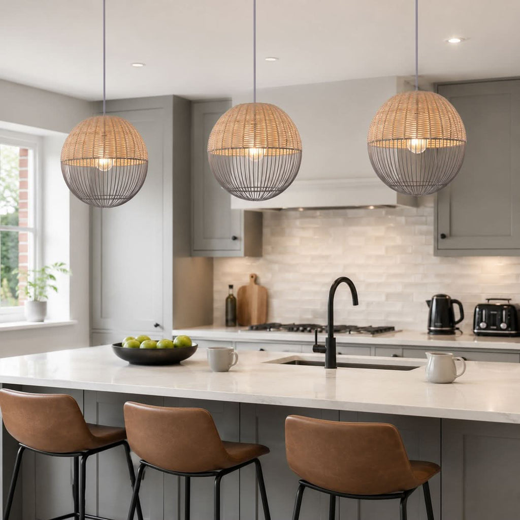 Glyph-Lightsin Chic Rattan and Metal Pendant Light for Kitchen