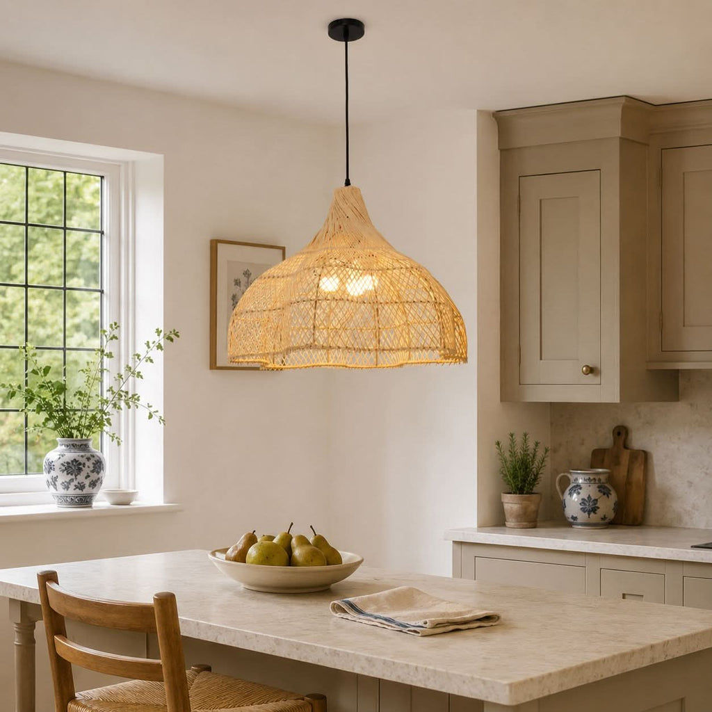 Lightsin Cella-Handcrafted Bamboo Rattan Pendant Light with Tranquil Umbrella Design