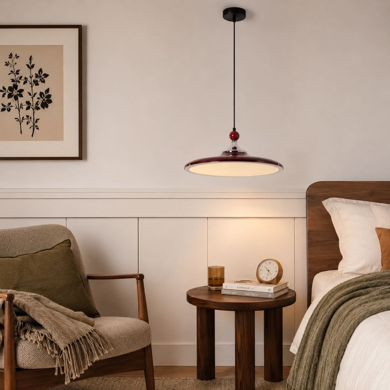 Red Iron Pendant Light | Colour-Changing E27 Ceiling Lamp