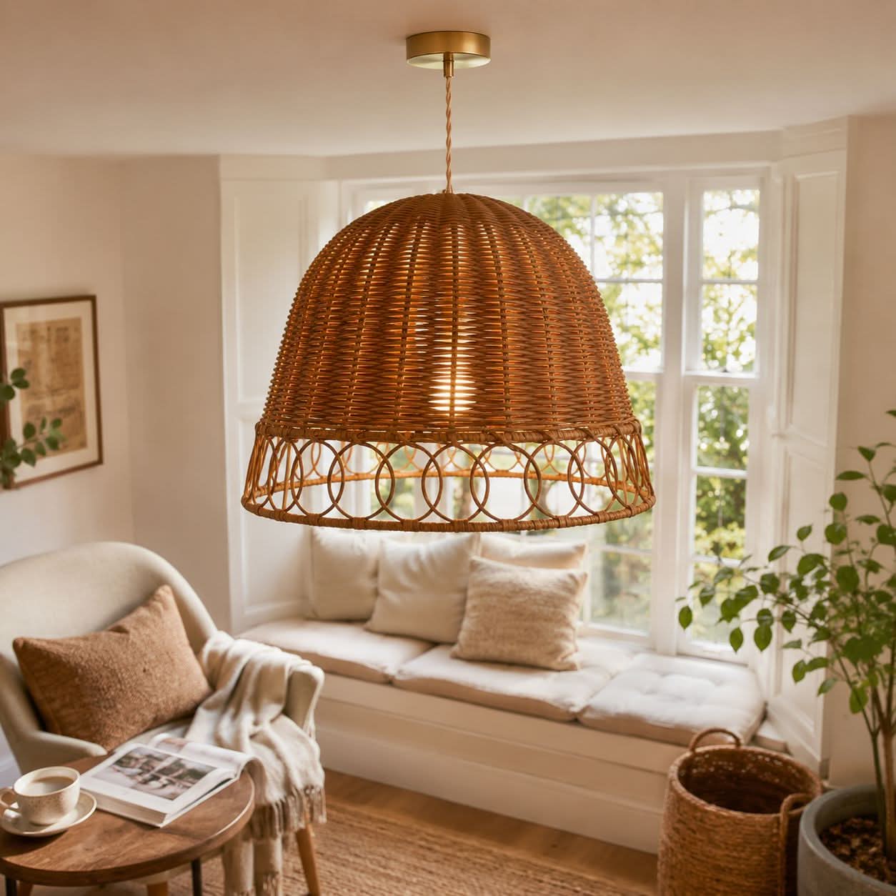 Lightsin Handwoven Rattan Pendant Light – Eco-Friendly, Warm Lighting for Cozy Living Rooms & Dining Spaces
