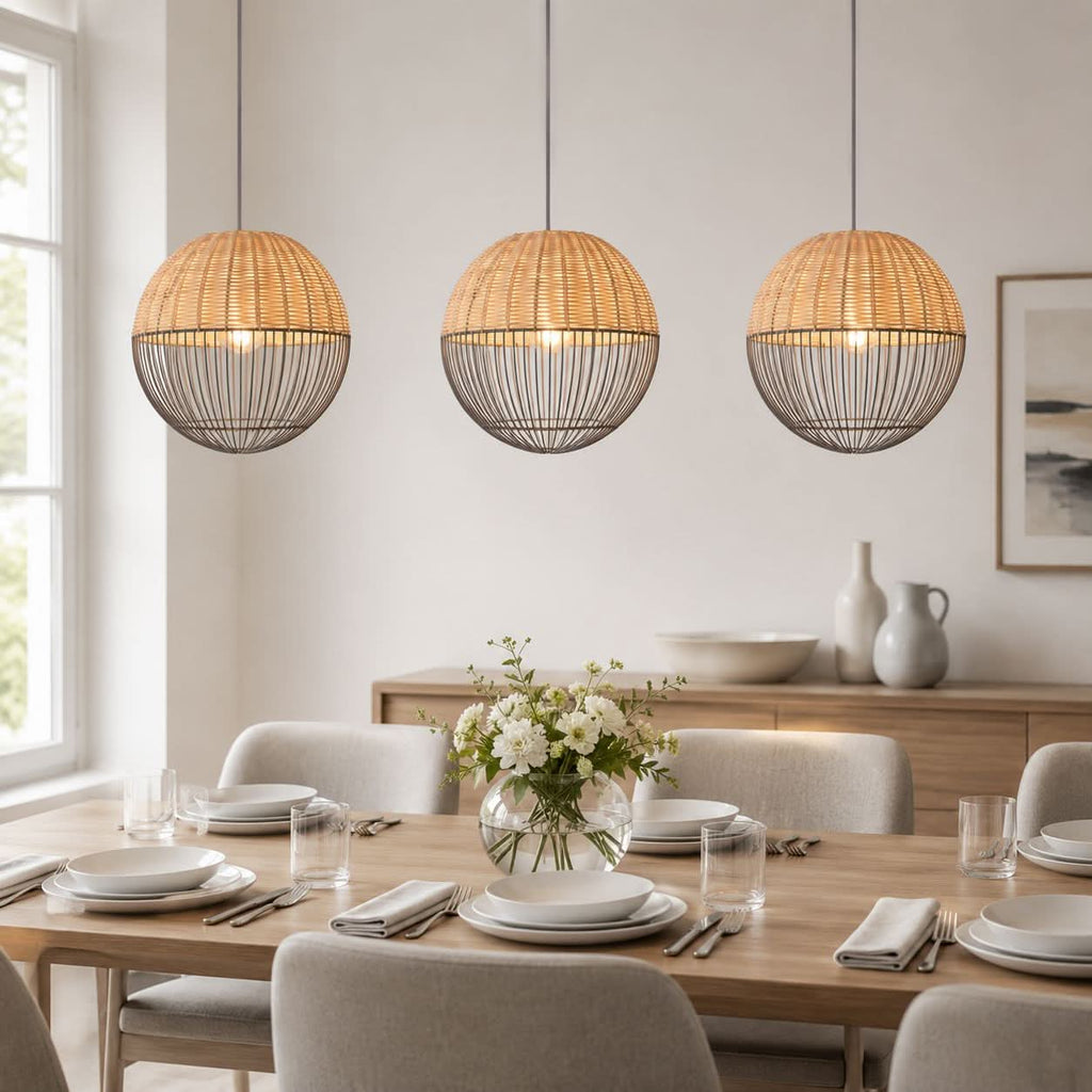 Glyph-Lightsin Chic Rattan and Metal Pendant Light for Kitchen