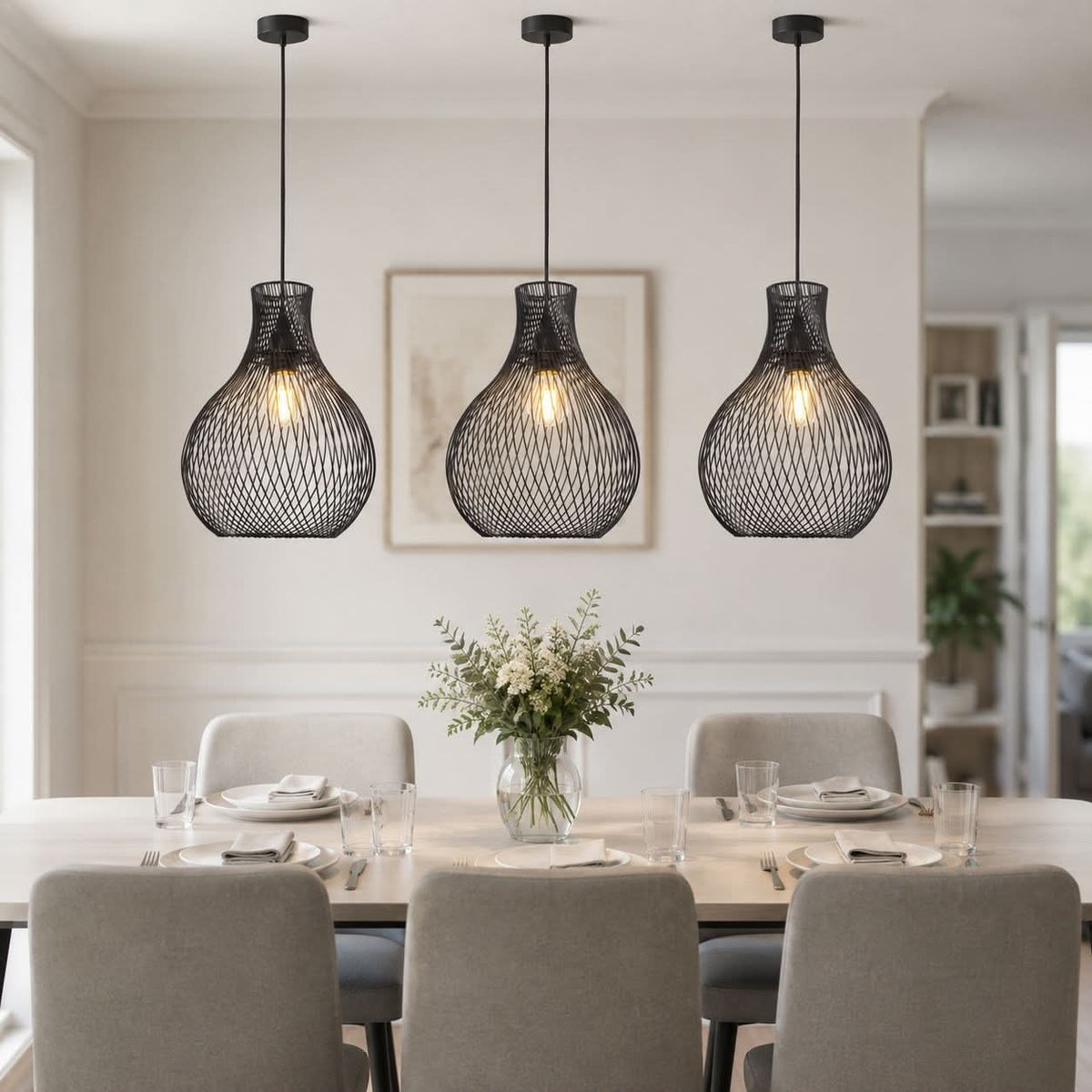 Glyph-Lightsin Minimalist Black Wire Cage Pendant Light for Home Decor