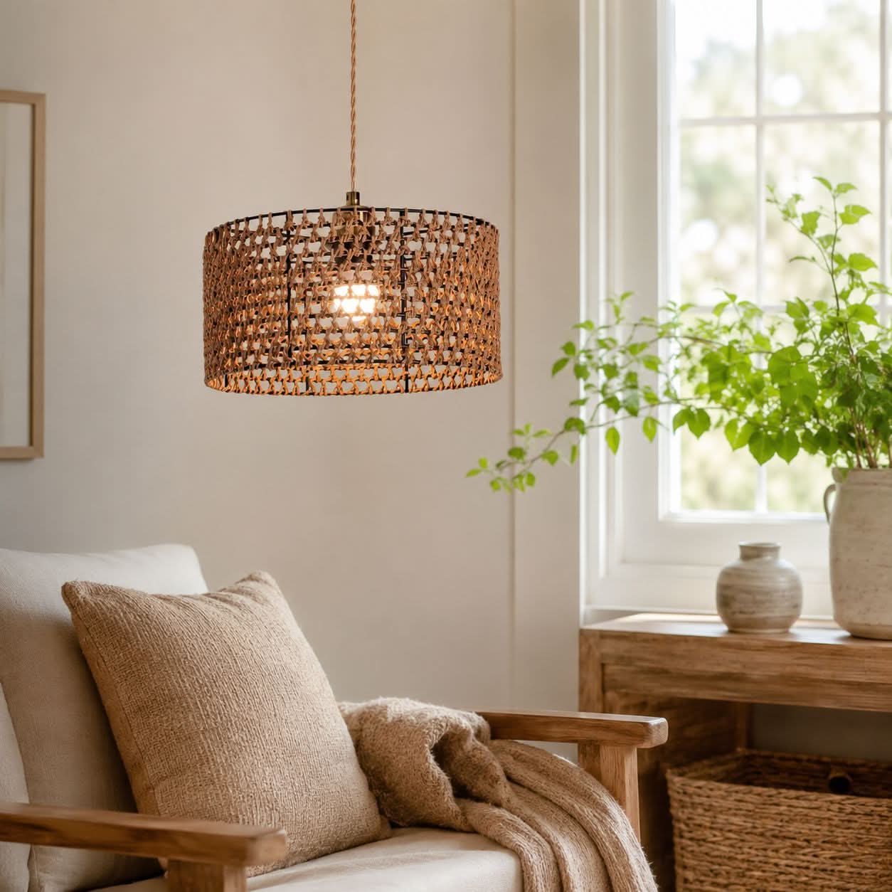 Lightsin Boho Paper Rope Iron Pendant Light  for Cozy Interiors