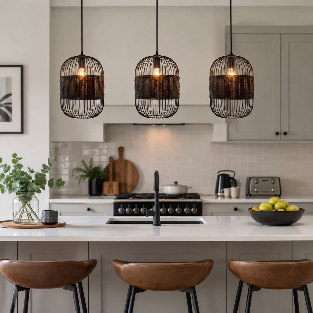 Glyph-Lightsin Black Handcrafted Pendant Light Industrial Rattan Design for Home Decor