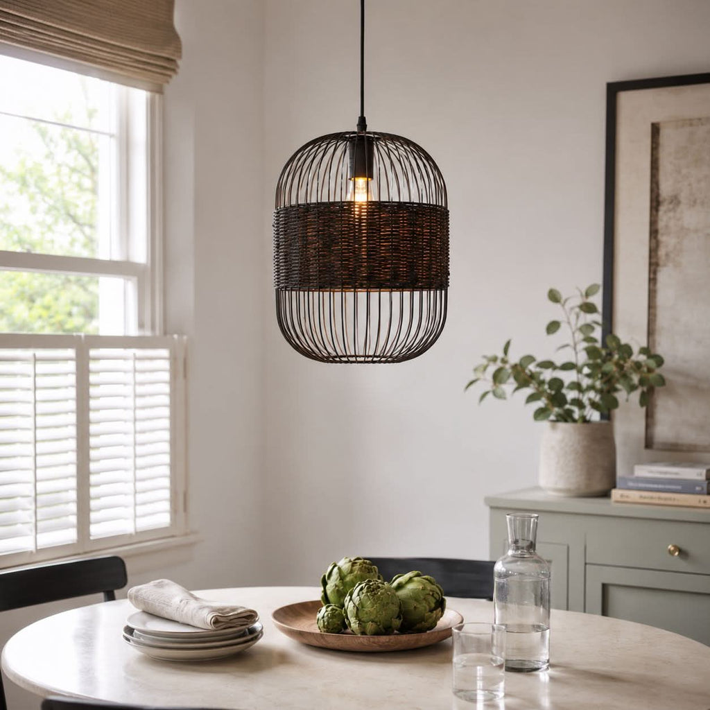 Glyph-Lightsin Black Handcrafted Pendant Light Industrial Rattan Design for Home Decor