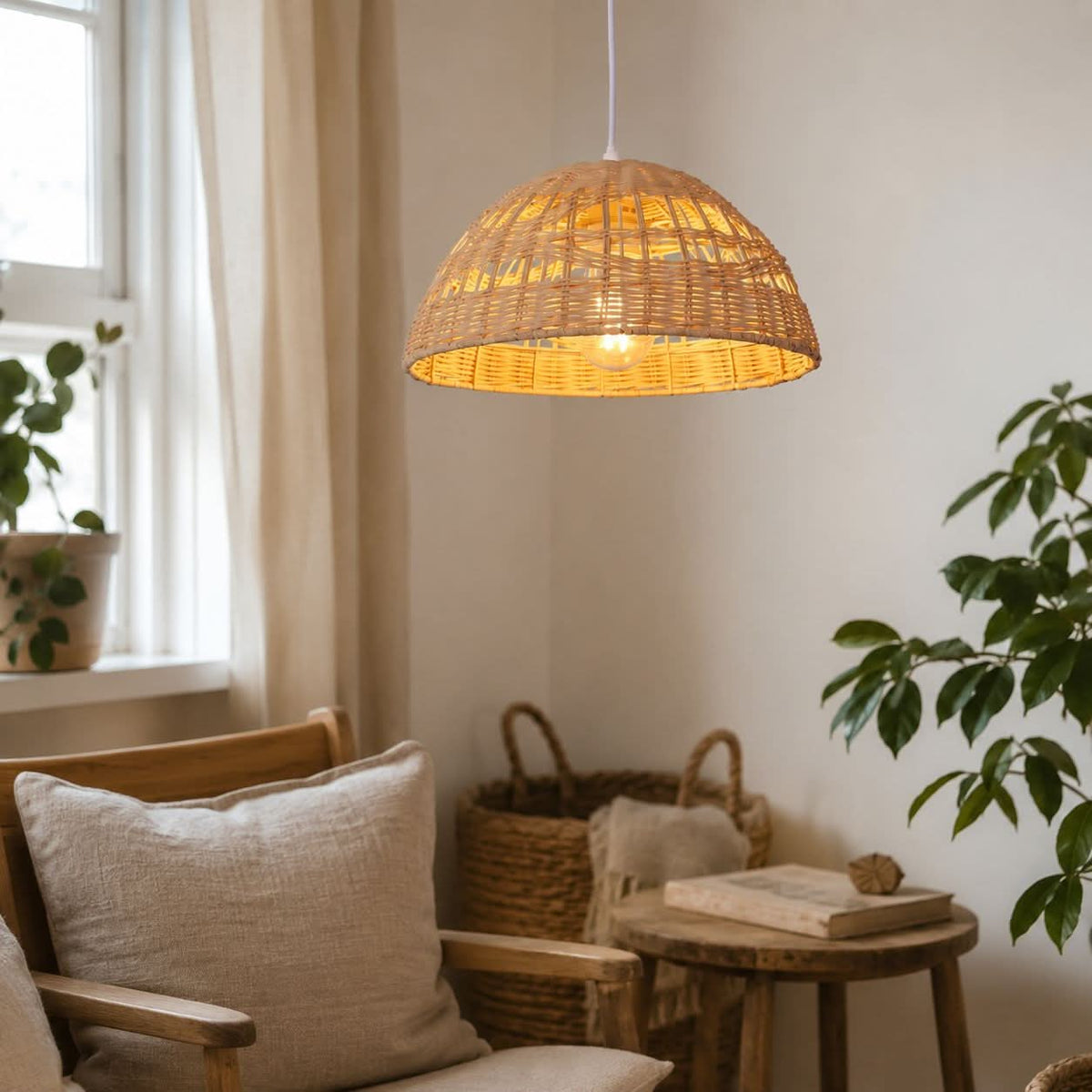 Lightsin Eco-Friendly Dome-Shaped Rattan Pendant Light for Home Decor