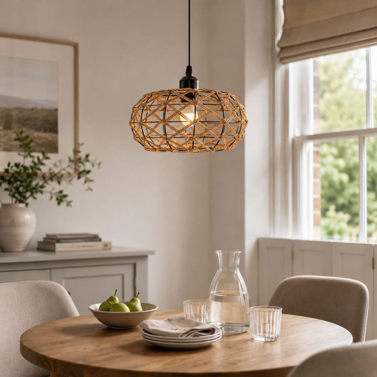 Glyph-Lightsin Handwoven Paper Rope Pendant Light – Rustic Natural Ceiling Fixture for Bedroom, Dining & Living Rooms