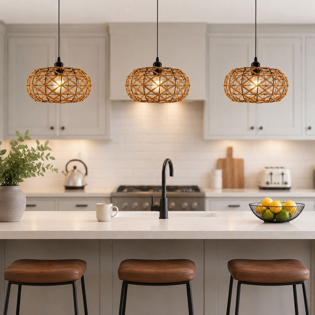 Glyph-Lightsin Handwoven Paper Rope Pendant Light – Rustic Natural Ceiling Fixture for Bedroom, Dining & Living Rooms