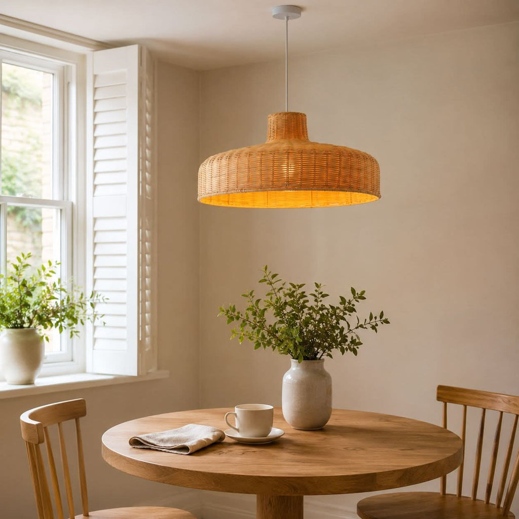 Lightsin Flat Teapot-Shaped Japanese Rattan Pendant Light – Natural Elegance