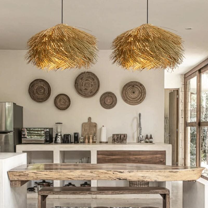 Lightsin Straw Stack Shaped Rattan Woven Pendant Light