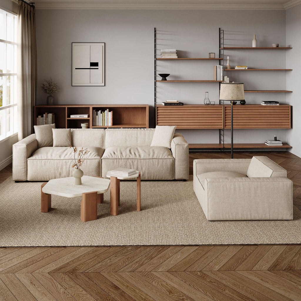 Cottonfy Elegant Linen Tofu Block Fabric Down Sofa