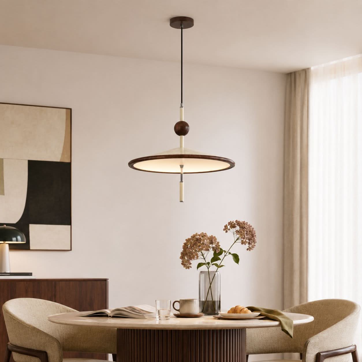 Beige Iron Pendant Light | Colour-Changing E27 Ceiling Lamp