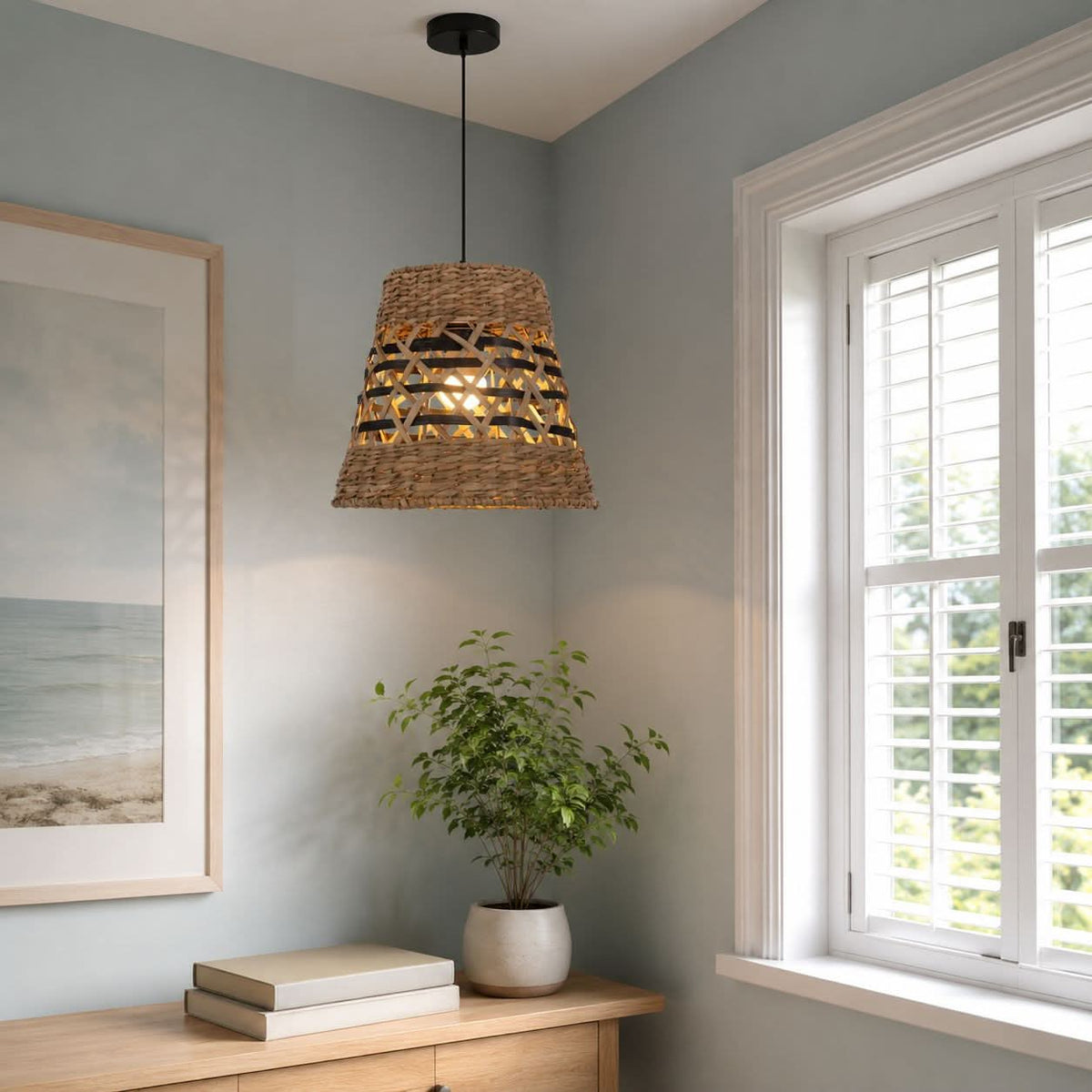 Lightsin Handwoven Paper Rope Pendant Light  Bohemian Rustic Charm