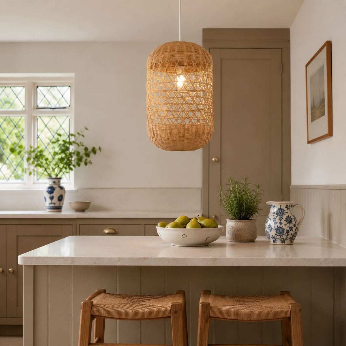 Lightsin Japanese Capsule-Shaped Rattan Pendant Light