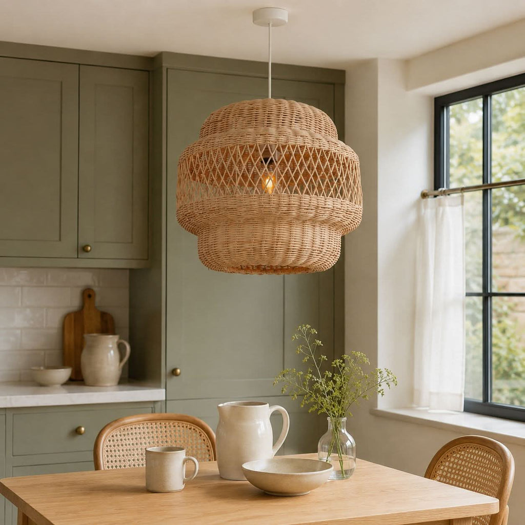 Lightsin Hollow Weave Rattan Pendant Light for Living Room, Dining Room & Bedroom