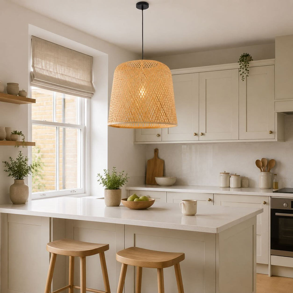 Lightsin Cella-Bamboo Pendant Light – Handwoven Cylindrical Ceiling Light with Cross-Weave Shade for Kitchen, Bedroom & Living Room