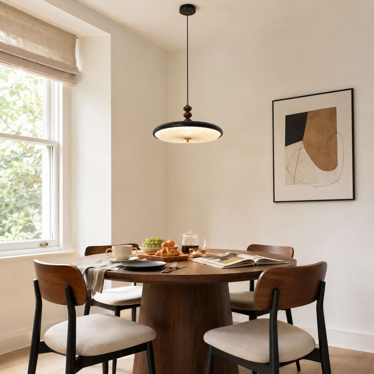 Black Pleated Pendant Light | Colour-Changing LED Ceiling Lamp