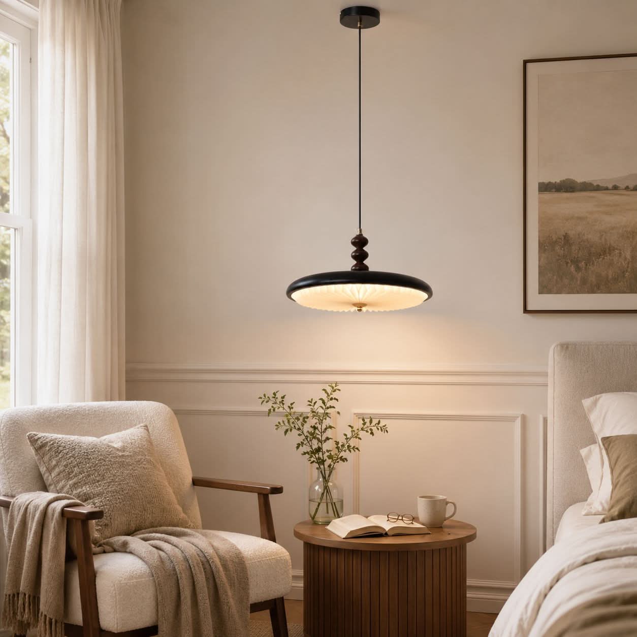Black Pleated Pendant Light | Colour-Changing LED Ceiling Lamp