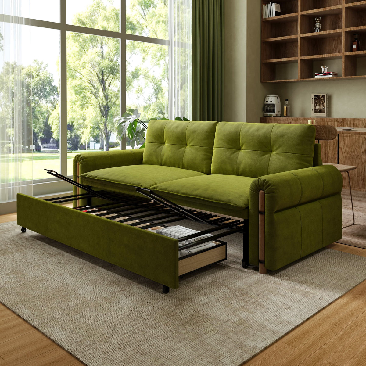 Cottonfy Vintage Pet Friendly Bamboo Design Sofa Bed with Storage