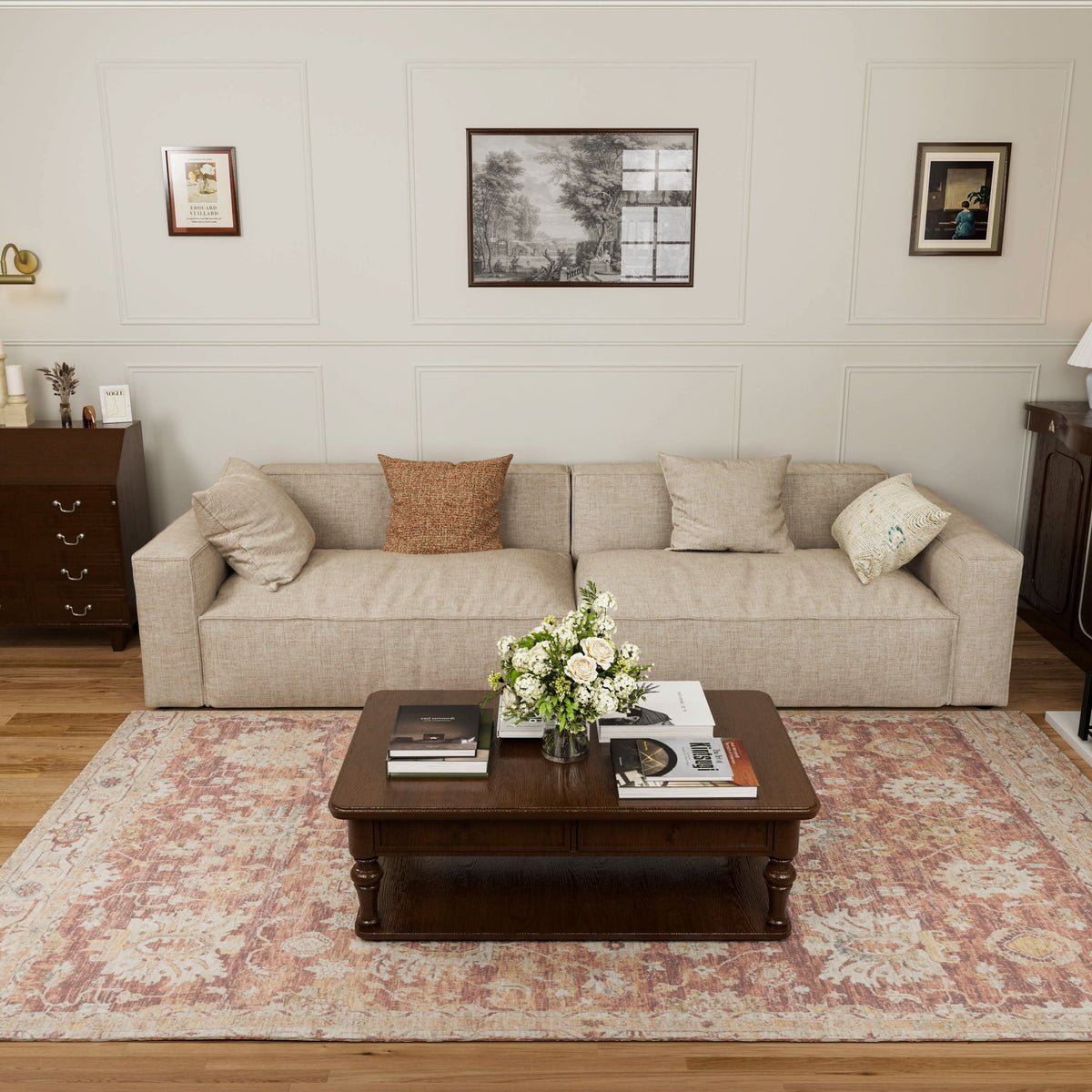 Cottonfy Elegant Linen Tofu Block Fabric Down Sofa