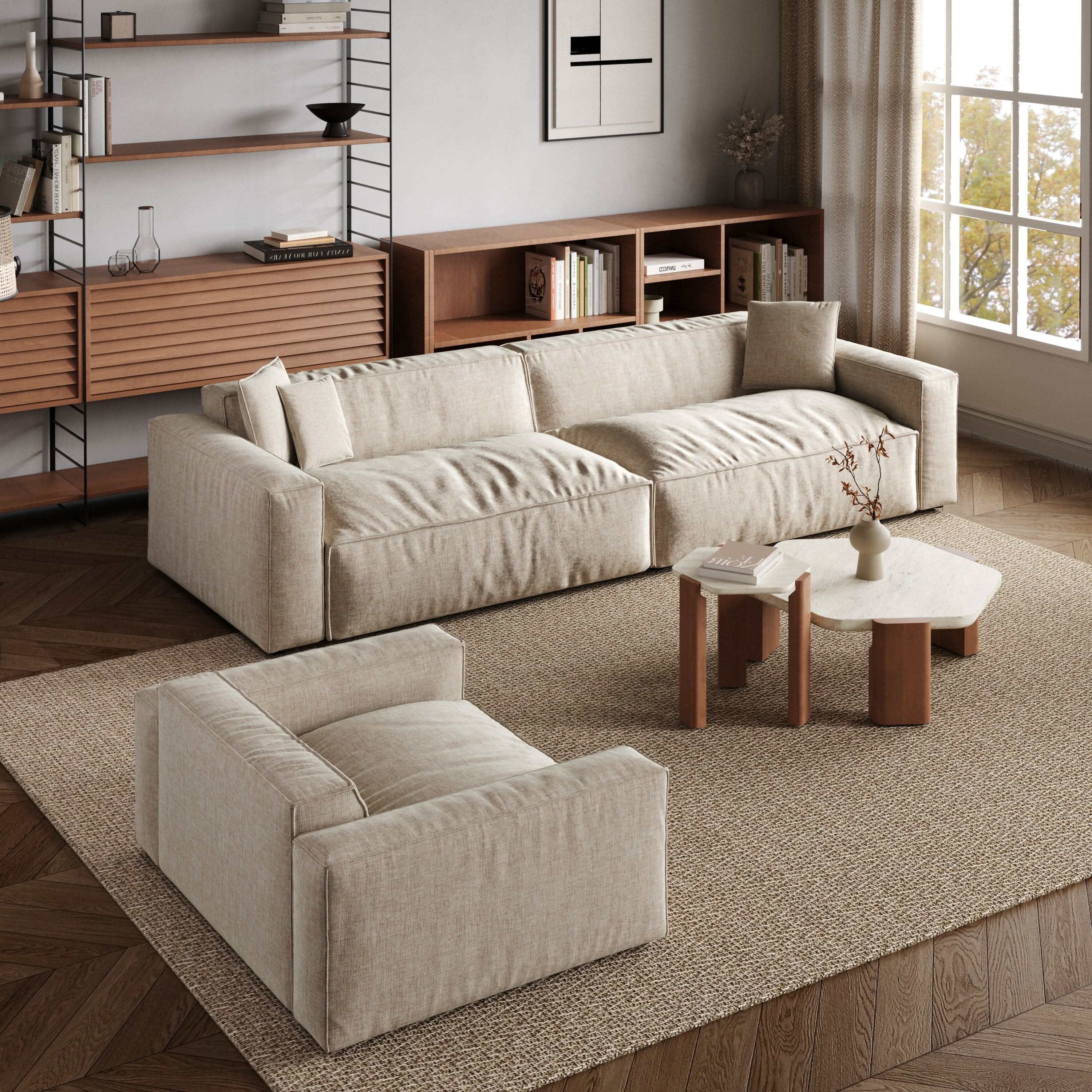 Cottonfy Elegant Linen Tofu Block Fabric Down Sofa