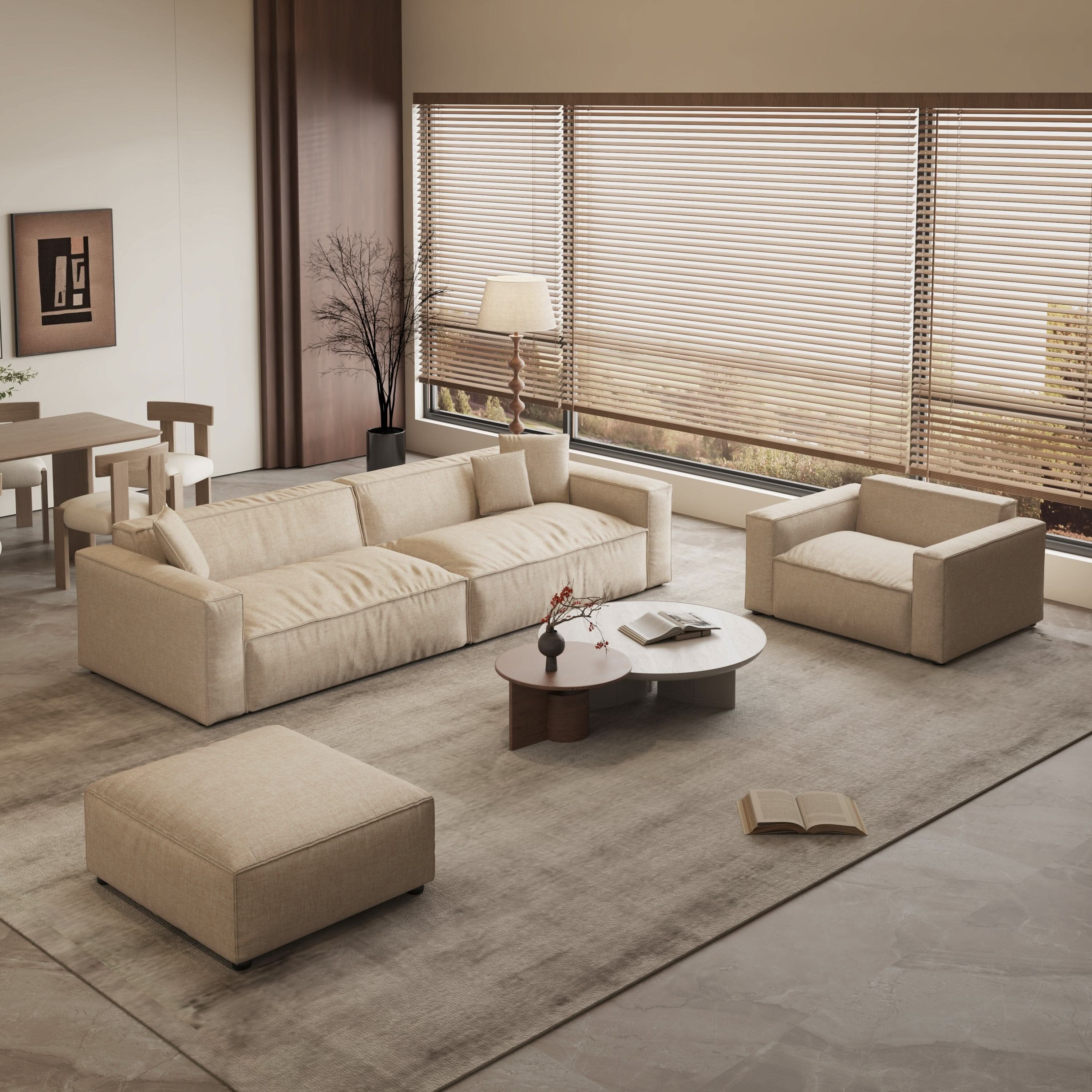 Cottonfy Elegant Linen Tofu Block Fabric Down Sofa