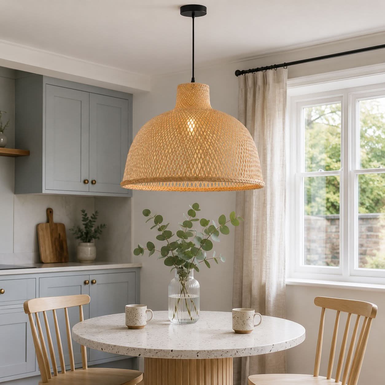 Lightsin Cella-Bamboo Dome Pendant Light – Handwoven Ceiling Lighting for Living Room & Kitchen