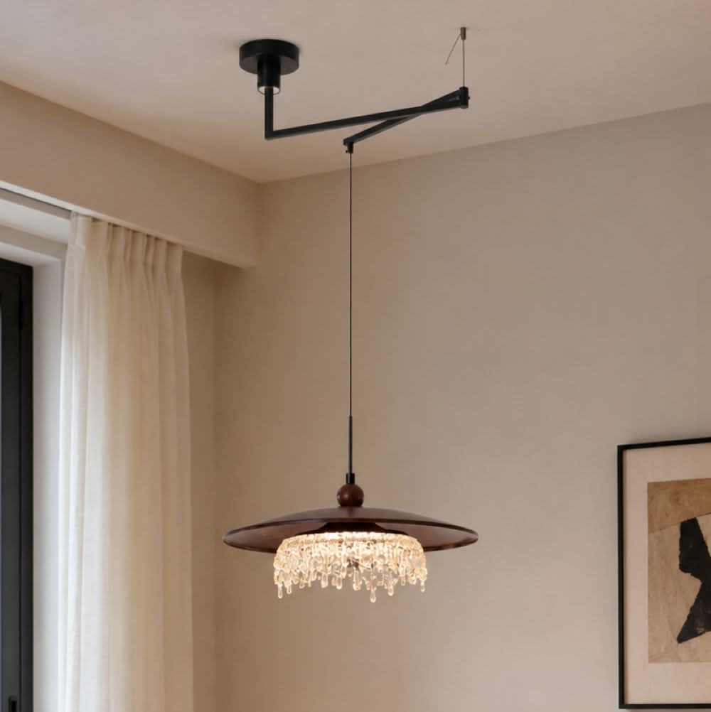 Walnut Folding Acrylic Pendant Light | Adjustable Modern Ceiling Lamp