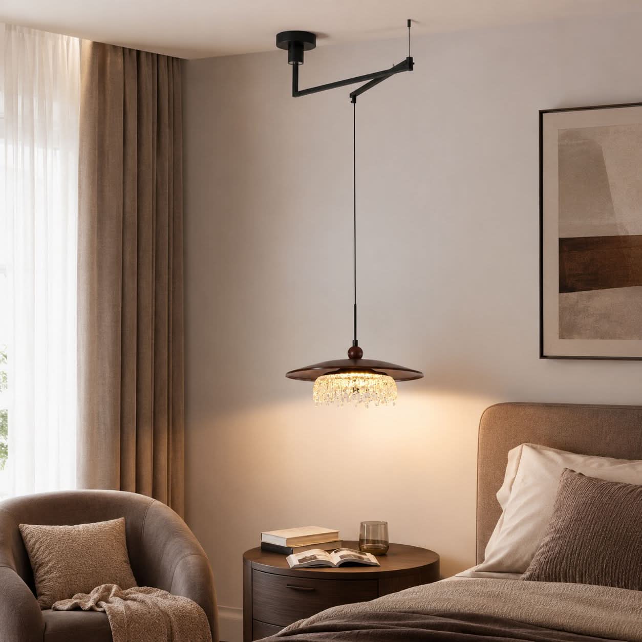 Walnut Folding Acrylic Pendant Light | Adjustable Modern Ceiling Lamp