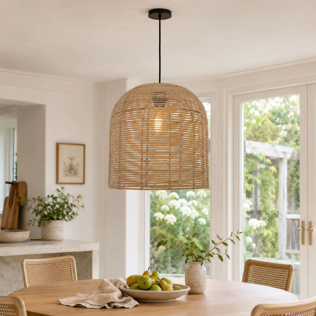 Lightsin Cella-Rustic Rattan Dome Pendant Light – Handwoven Ceiling Pendant Light for Living Room, Kitchen, and Modern Rustic Interiors